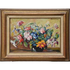 Czeslaw Zawadzinski "bouquet Of Flowers" Oil On Panel 30x40
